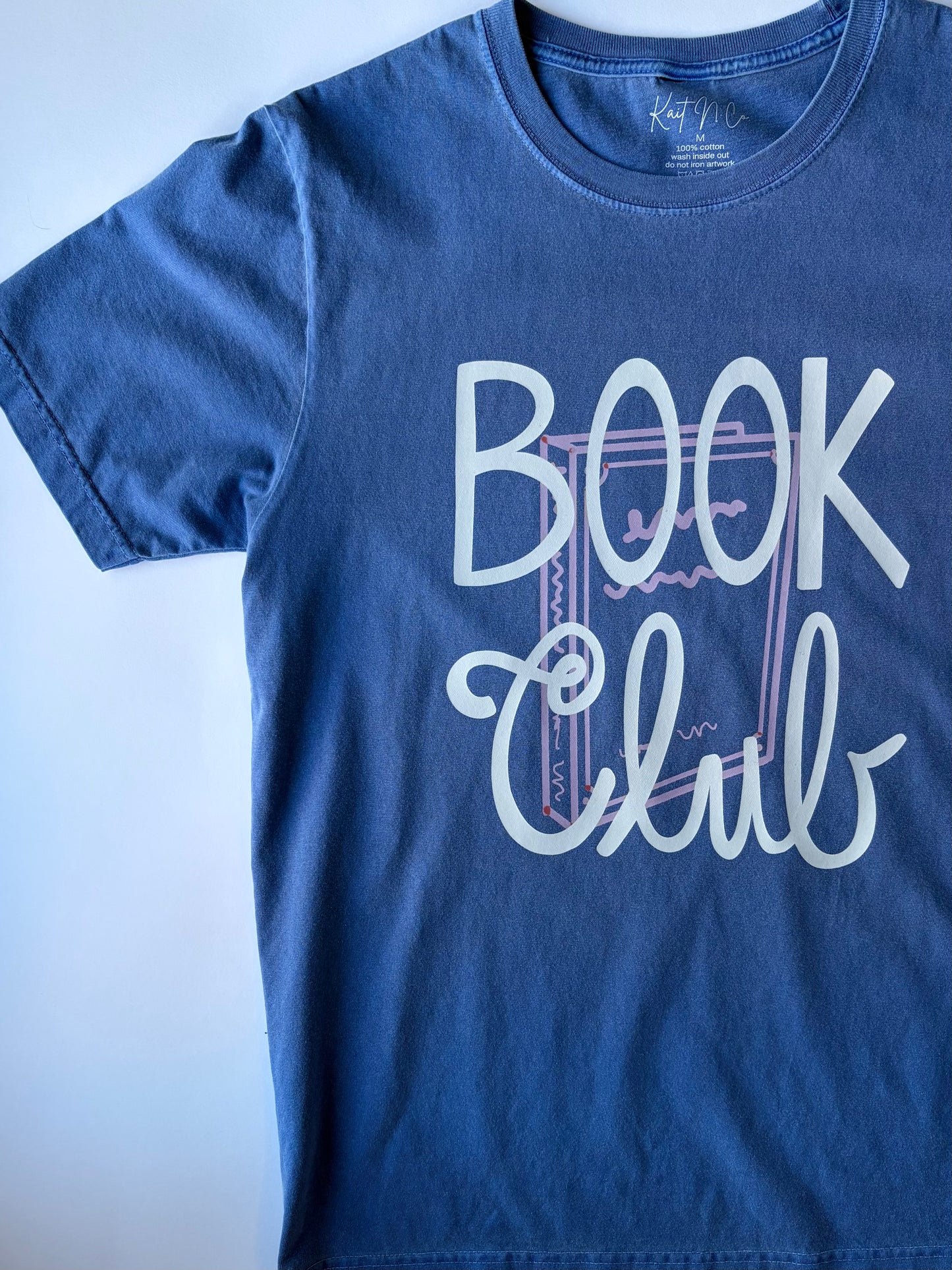 Book Club on Adult Vintage Washed Royal Blue Short Sleeve Tee