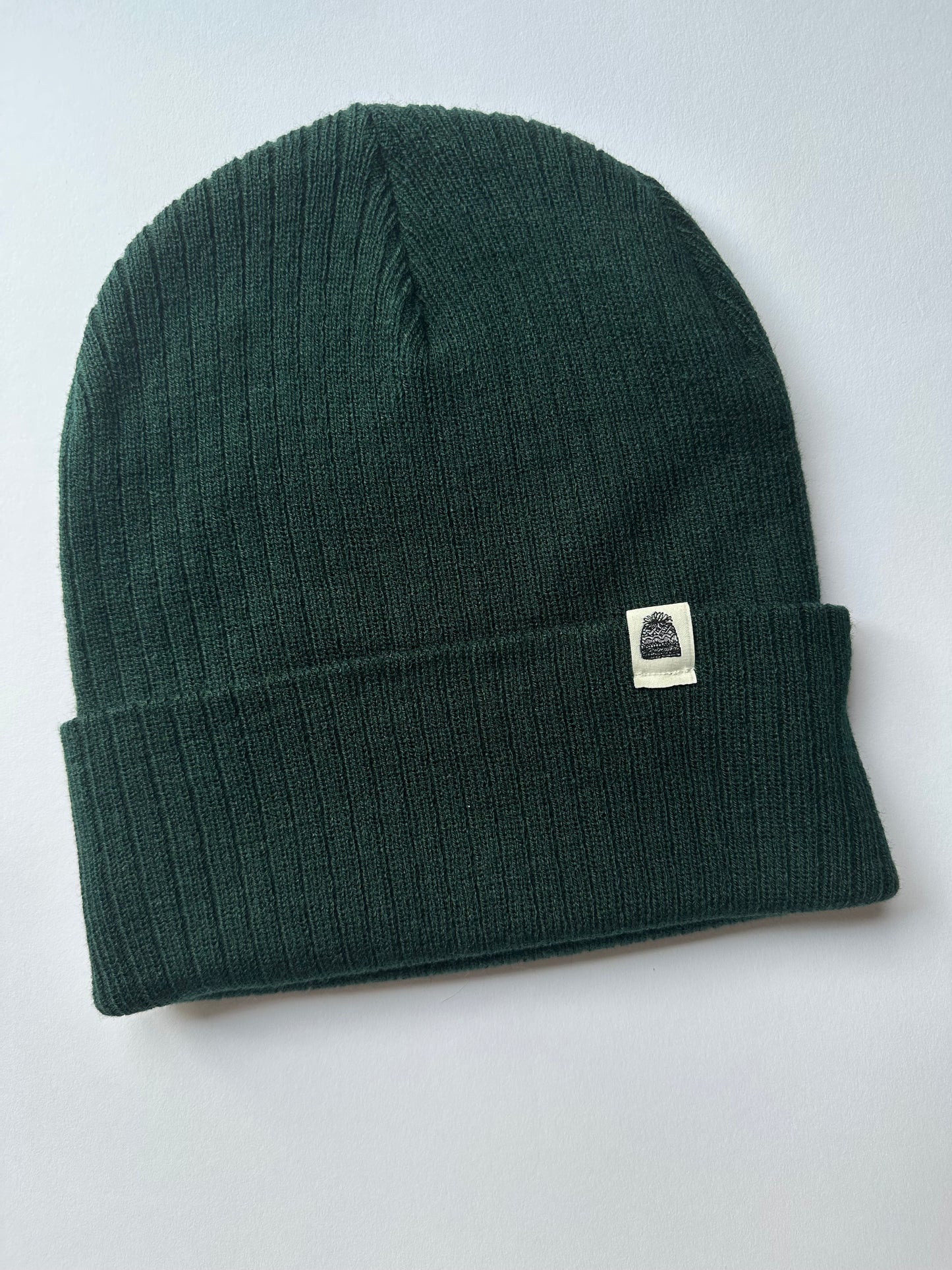 Beanie Cuff on Hunter Green Ribbed Beanie