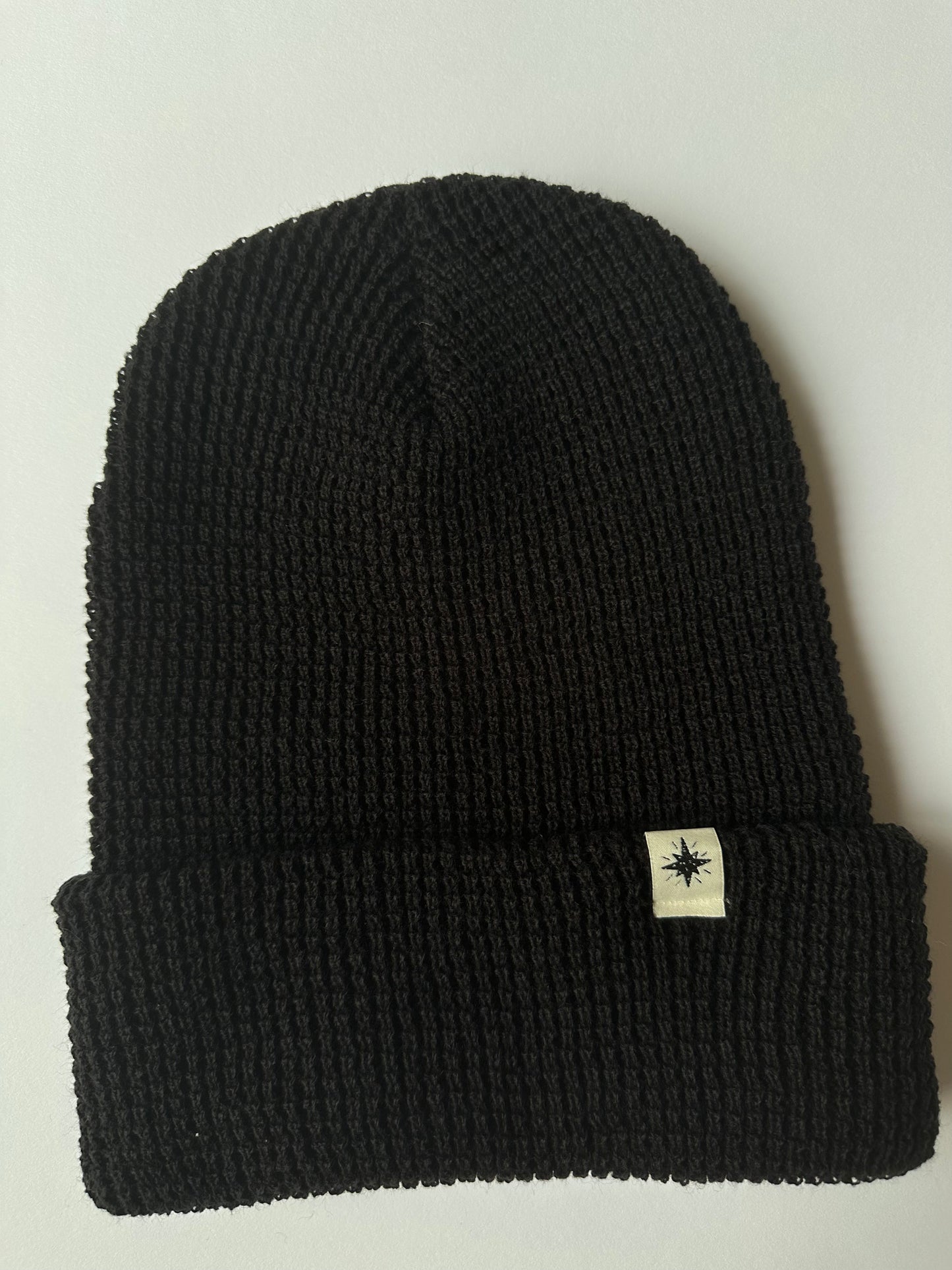 Star Cuff on Black Waffle Knit Beanie