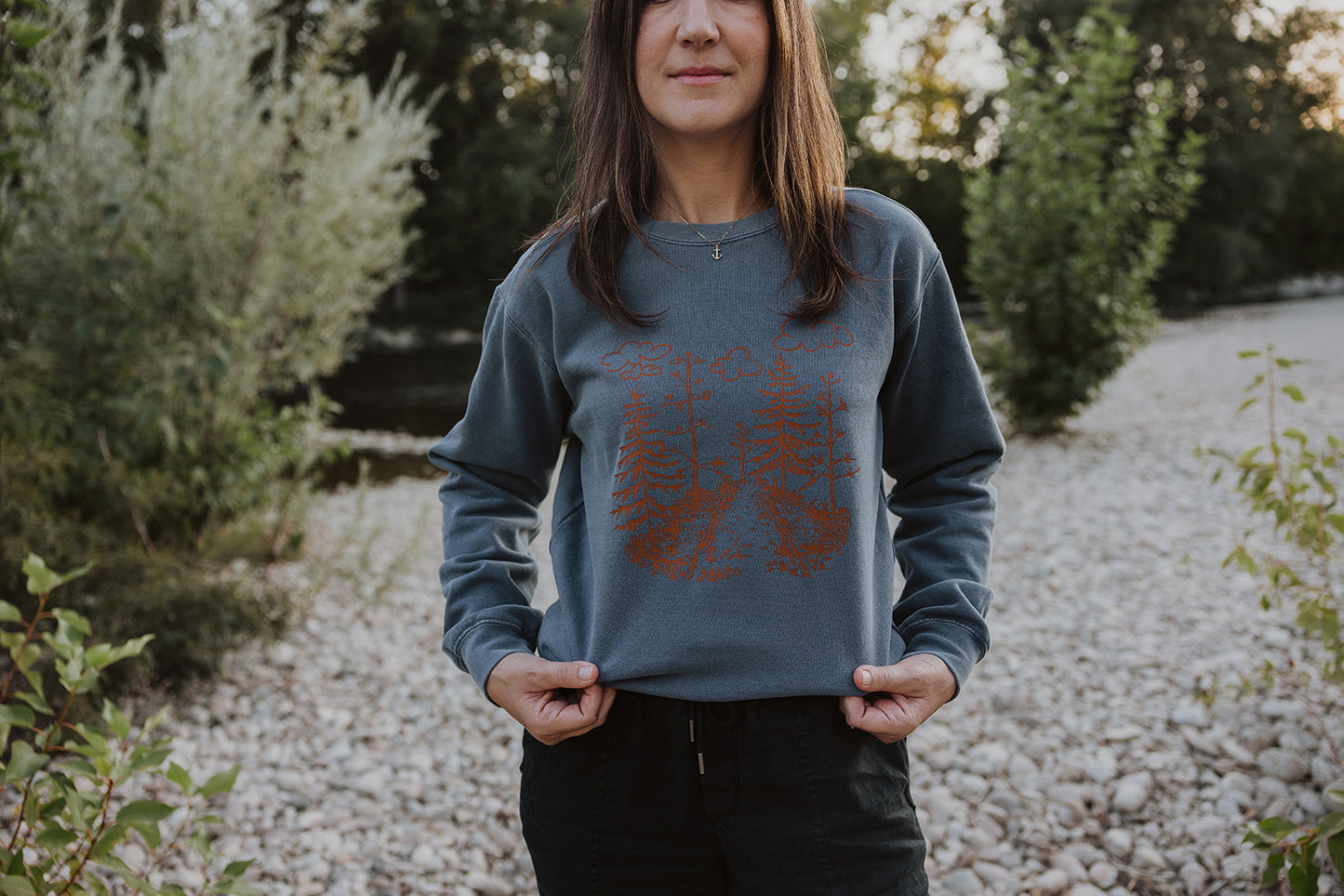 Nature Path on Denim Sweater