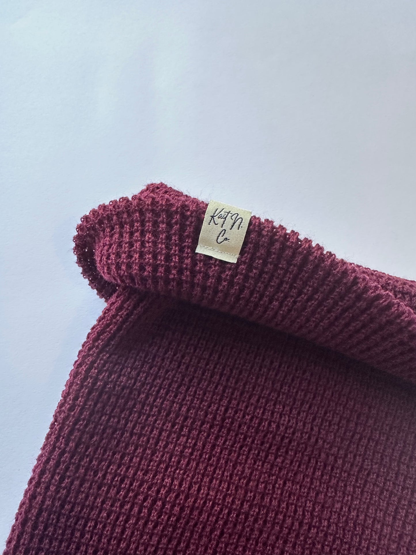 Star Cuff on Burgundy Waffle Knit Beanie