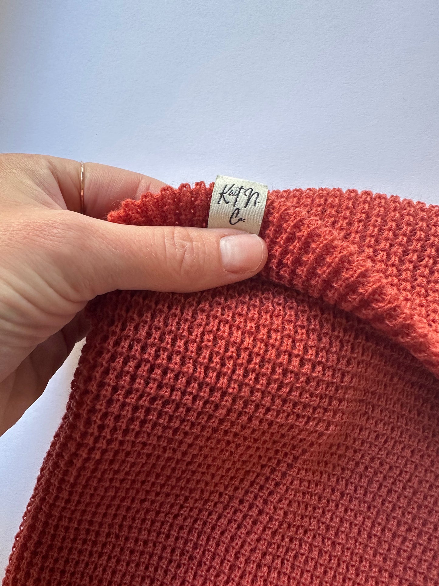 Beanie Cuff on Rust Waffle Knit Beanie