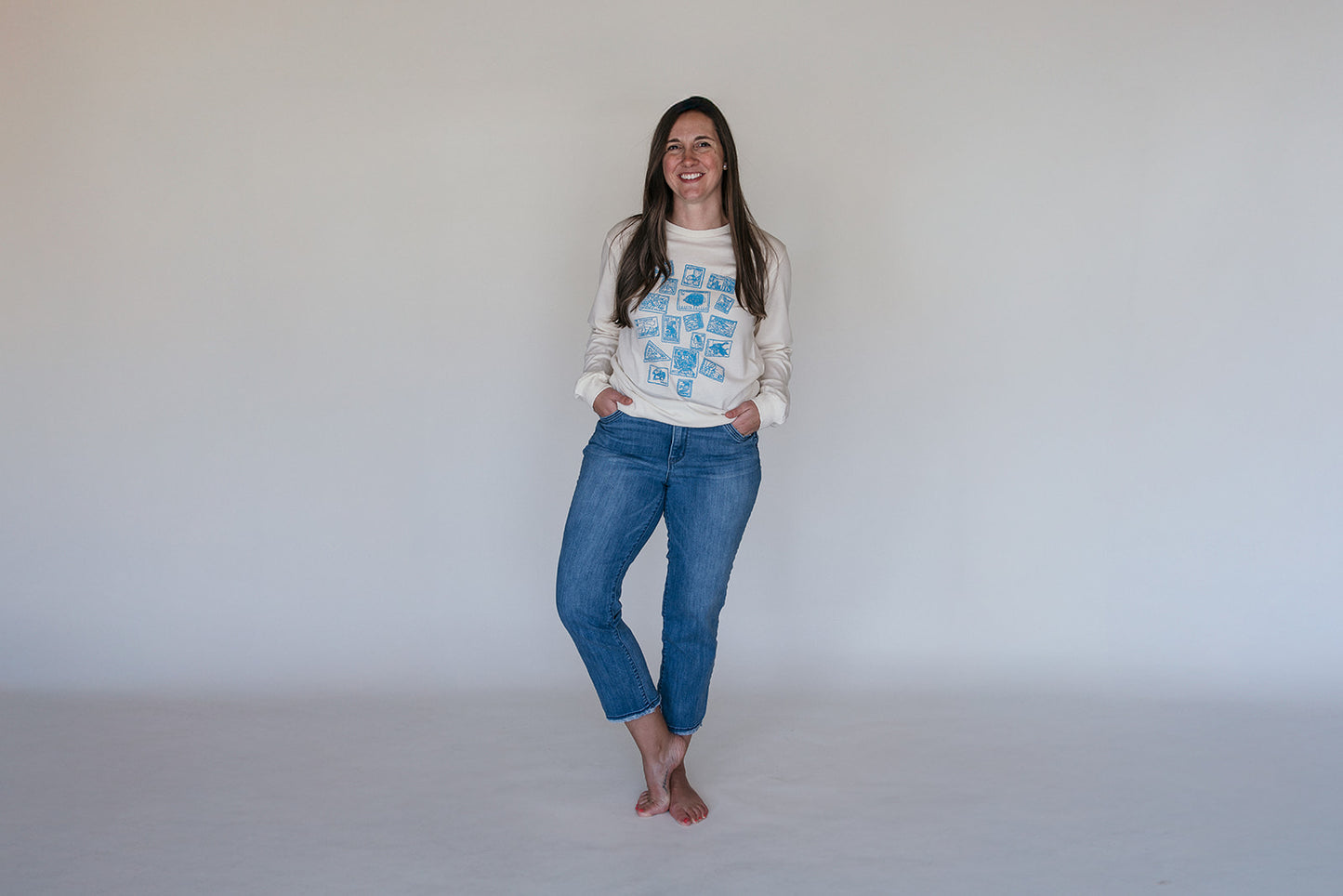 Vintage Stamps on Natural Long Sleeve Tee