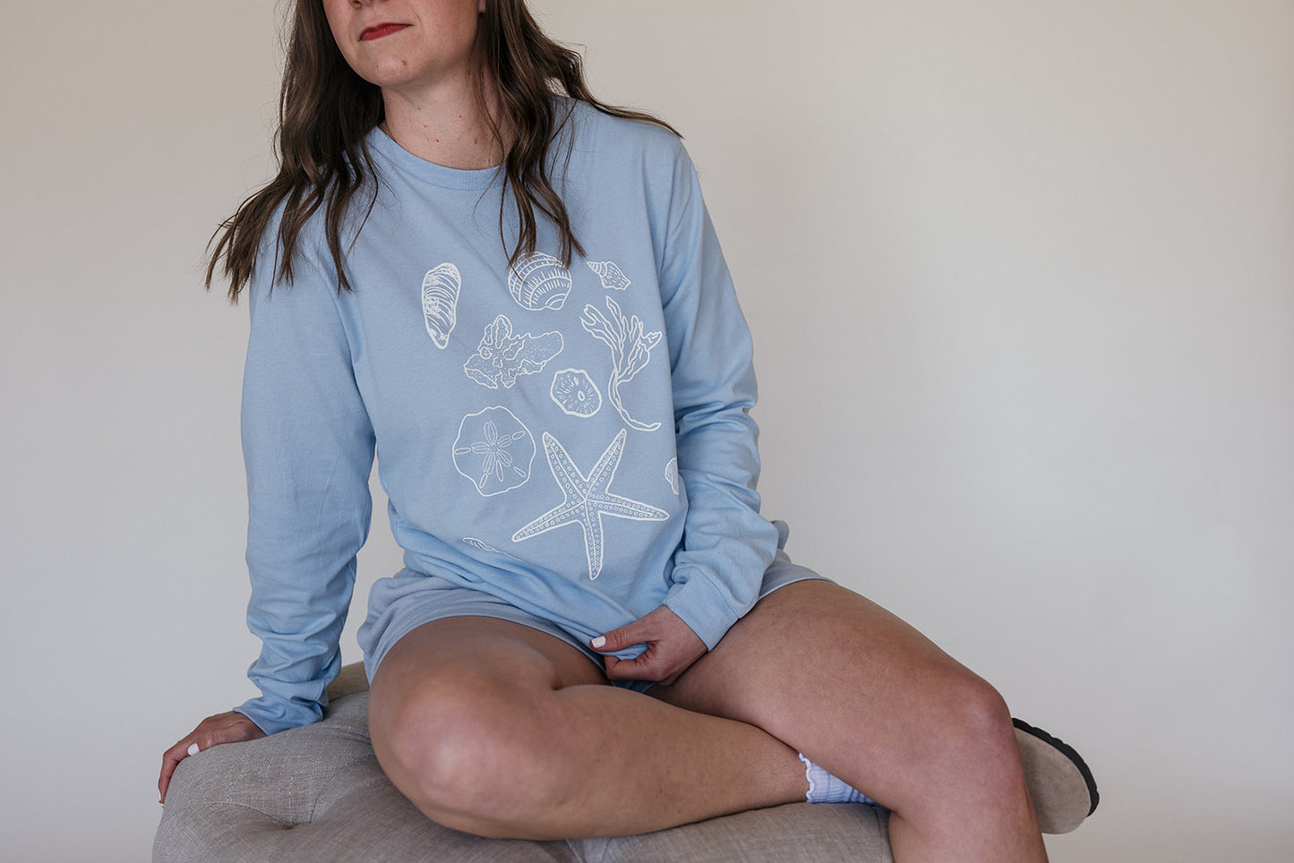 Ocean Finds on Baby Blue Long Sleeve Tee