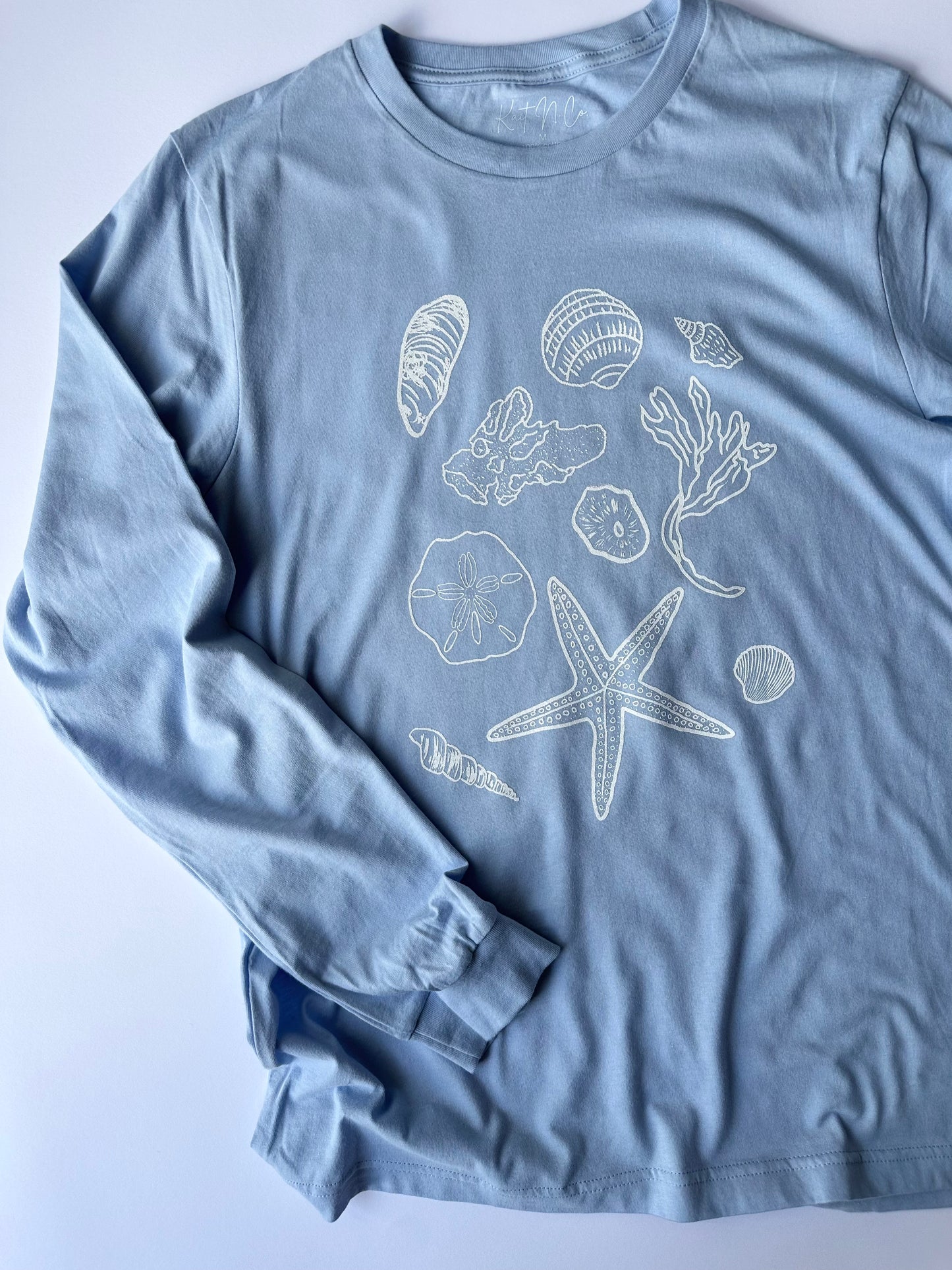 Ocean Finds on Baby Blue Long Sleeve Tee