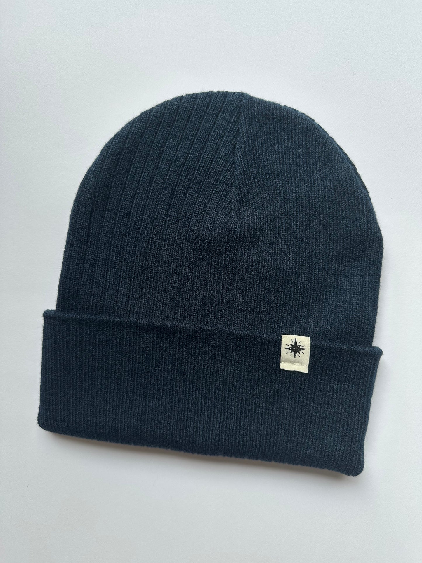 Star Cuff on Navy Ribbed Beanie