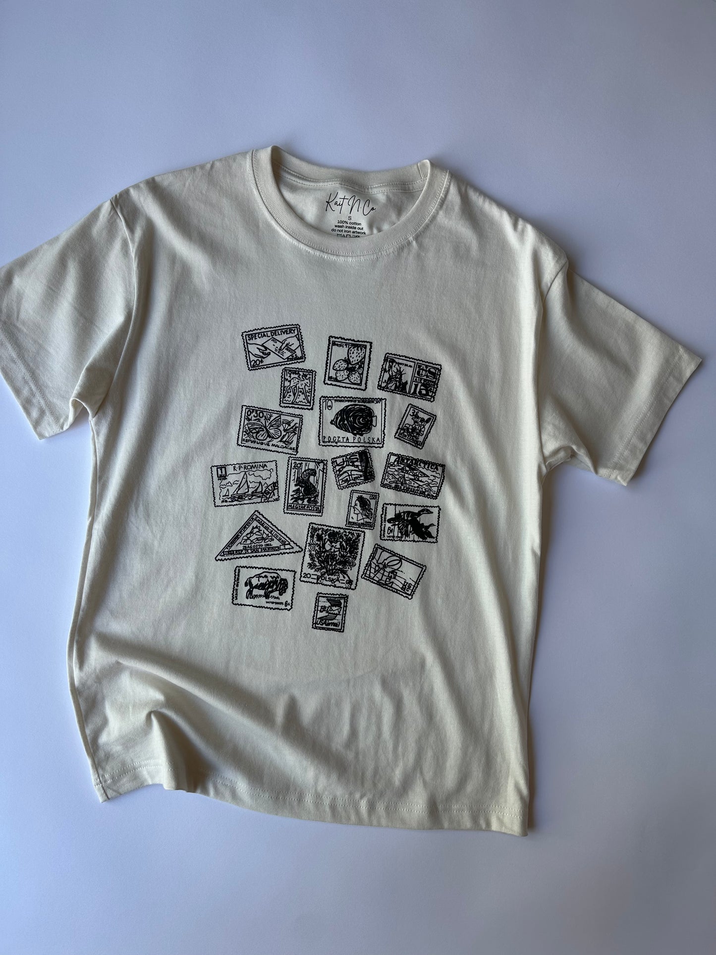 Vintage Stamps on Vintage White Short Sleeve Tee