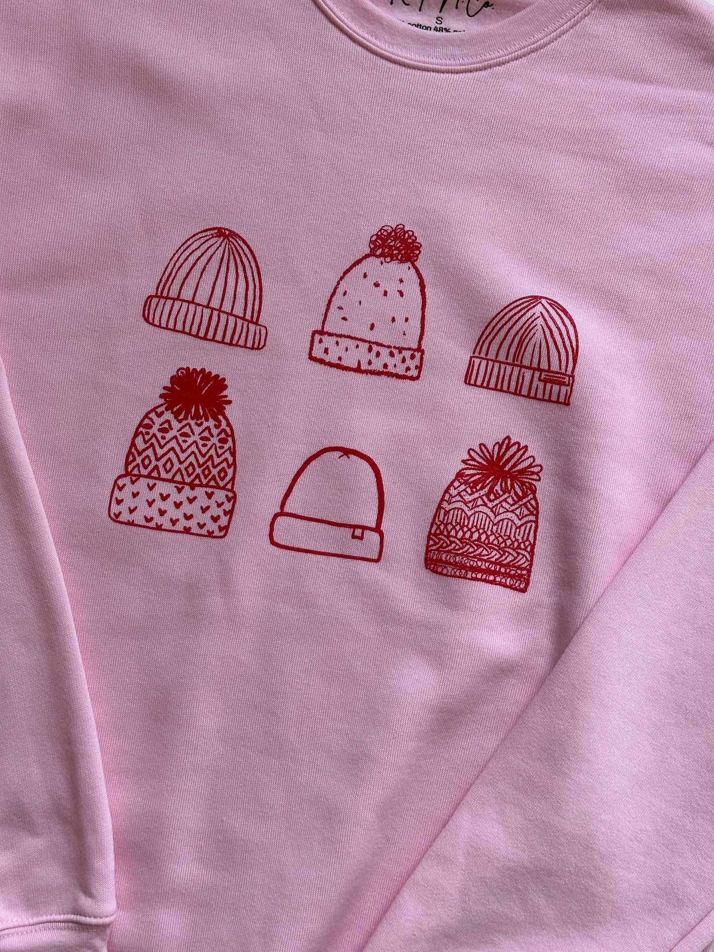 Beanies on Pink Sweatshirt
