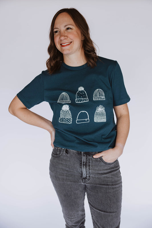 Winter Hats Tee on Dark Teal