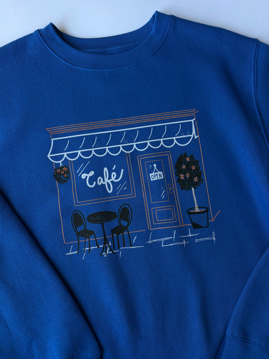Cafe' on Adult Royal Blue Sweatshirt