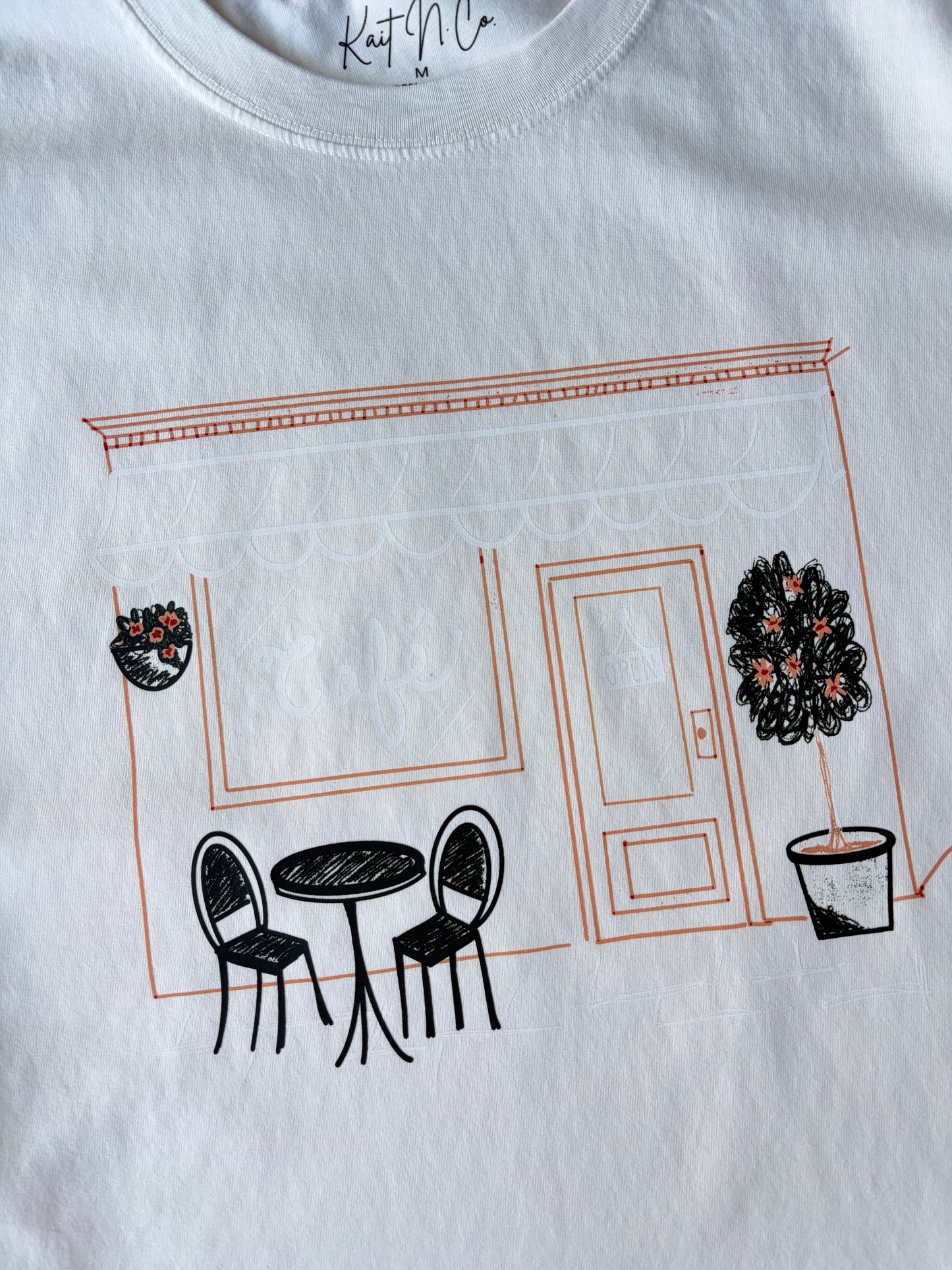 Cafe' on Adult Vintage White Short Sleeve Tee