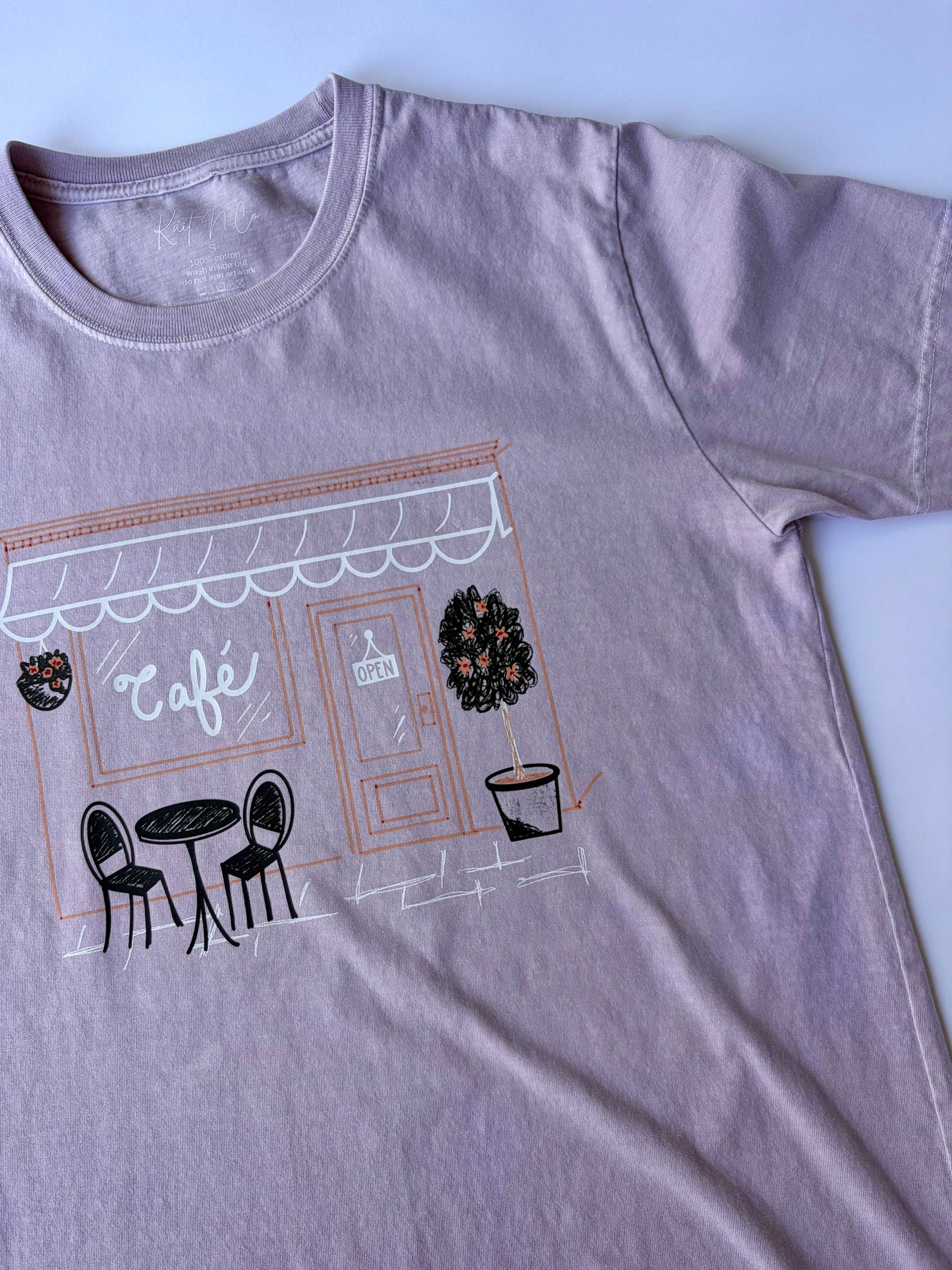 Cafe' on Adult Vintage Washed Lavender Short Sleeve Tee