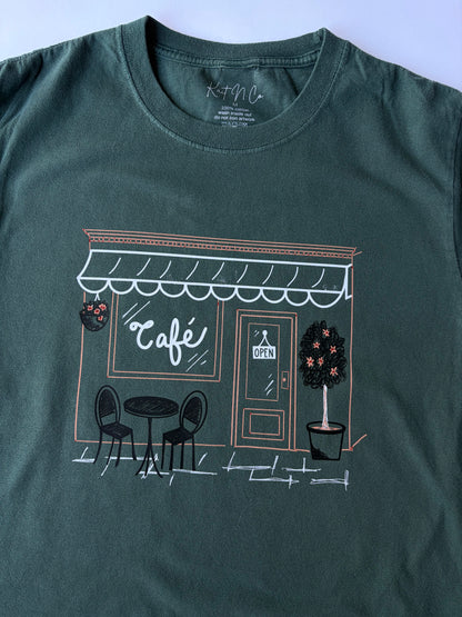 Cafe' on Adult Vintage Washed Pine Short Sleeve Tee