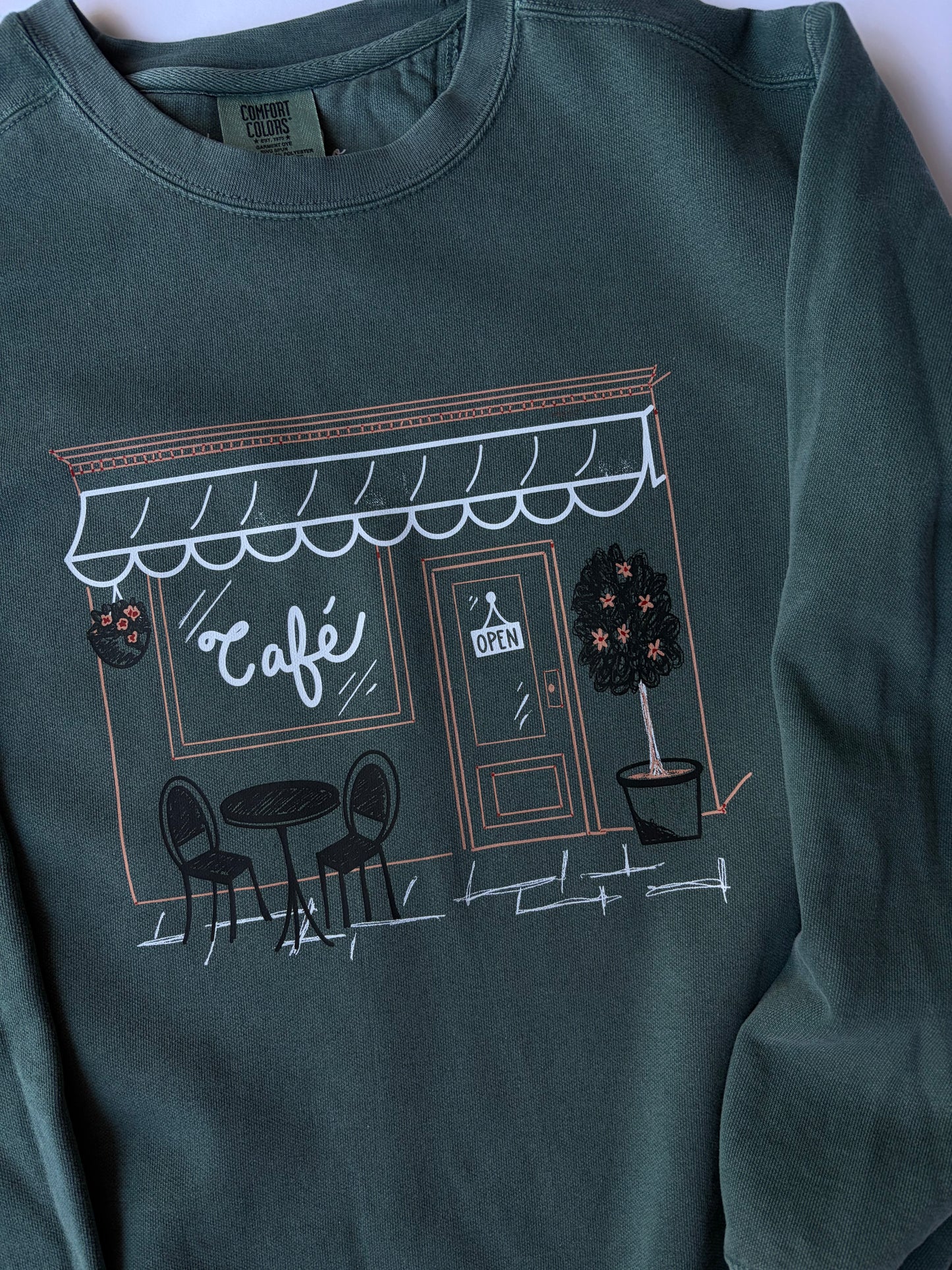 Cafe' on Adult Vintage Washed Spruce Sweatshirt