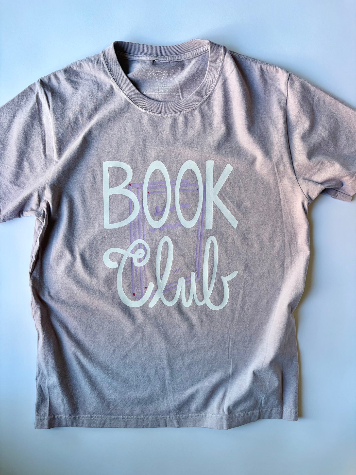 Book Club on Adult Vintage Washed Lavender Short Sleeve Tee