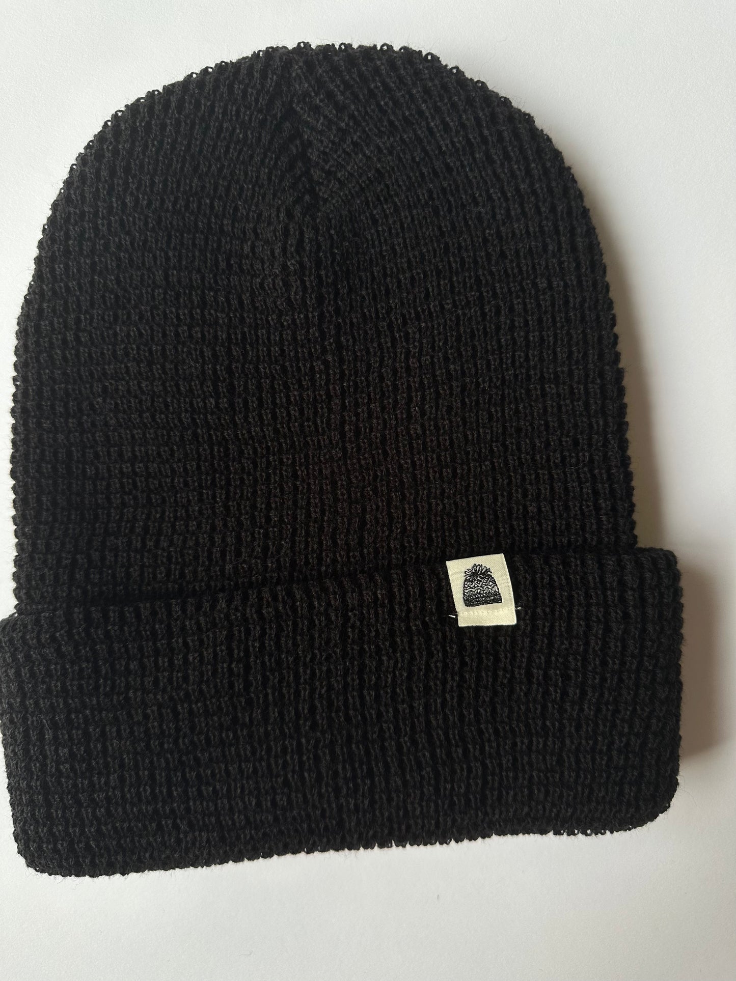 Beanie Cuff on Black Waffle Knit Beanie