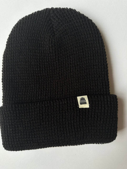 Beanie Cuff on Black Waffle Knit Beanie
