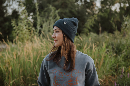 Star Cuff on Navy Ribbed Beanie