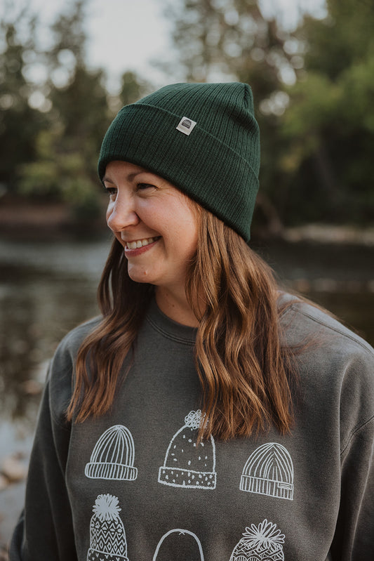 Beanie Cuff on Hunter Green Ribbed Beanie