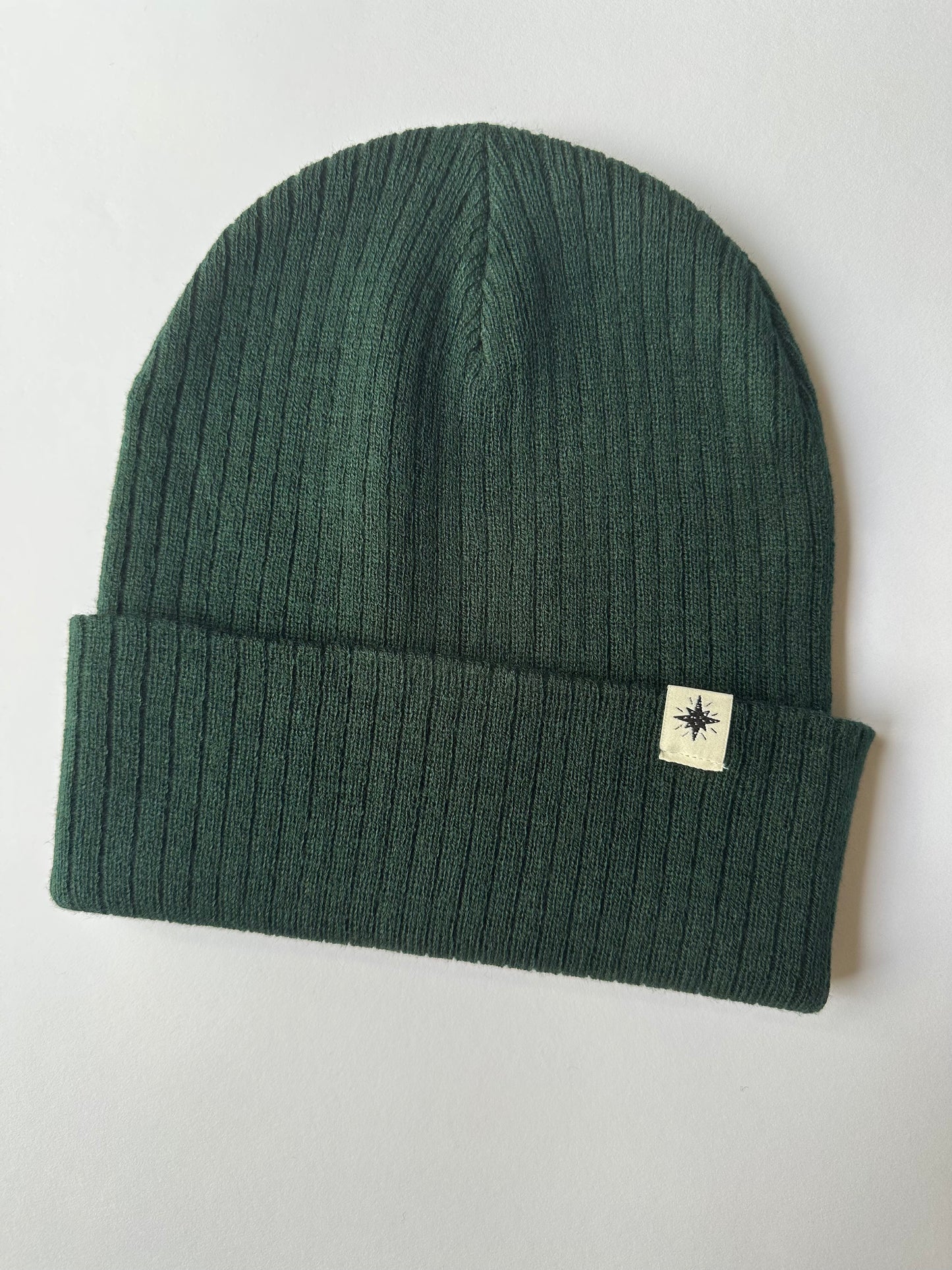 Star Cuff on Hunter Green Ribbed Beanie