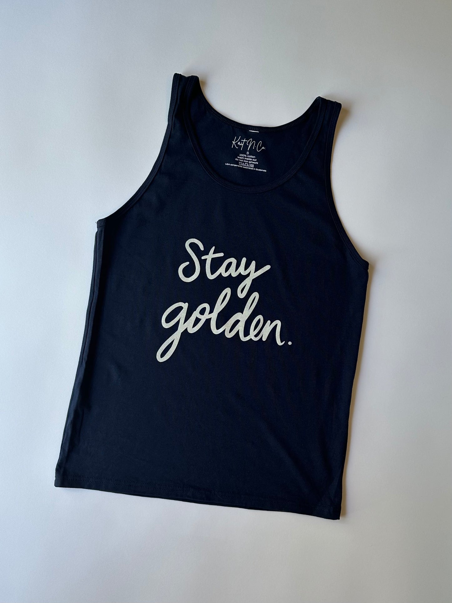 Stay Golden Tank on Navy