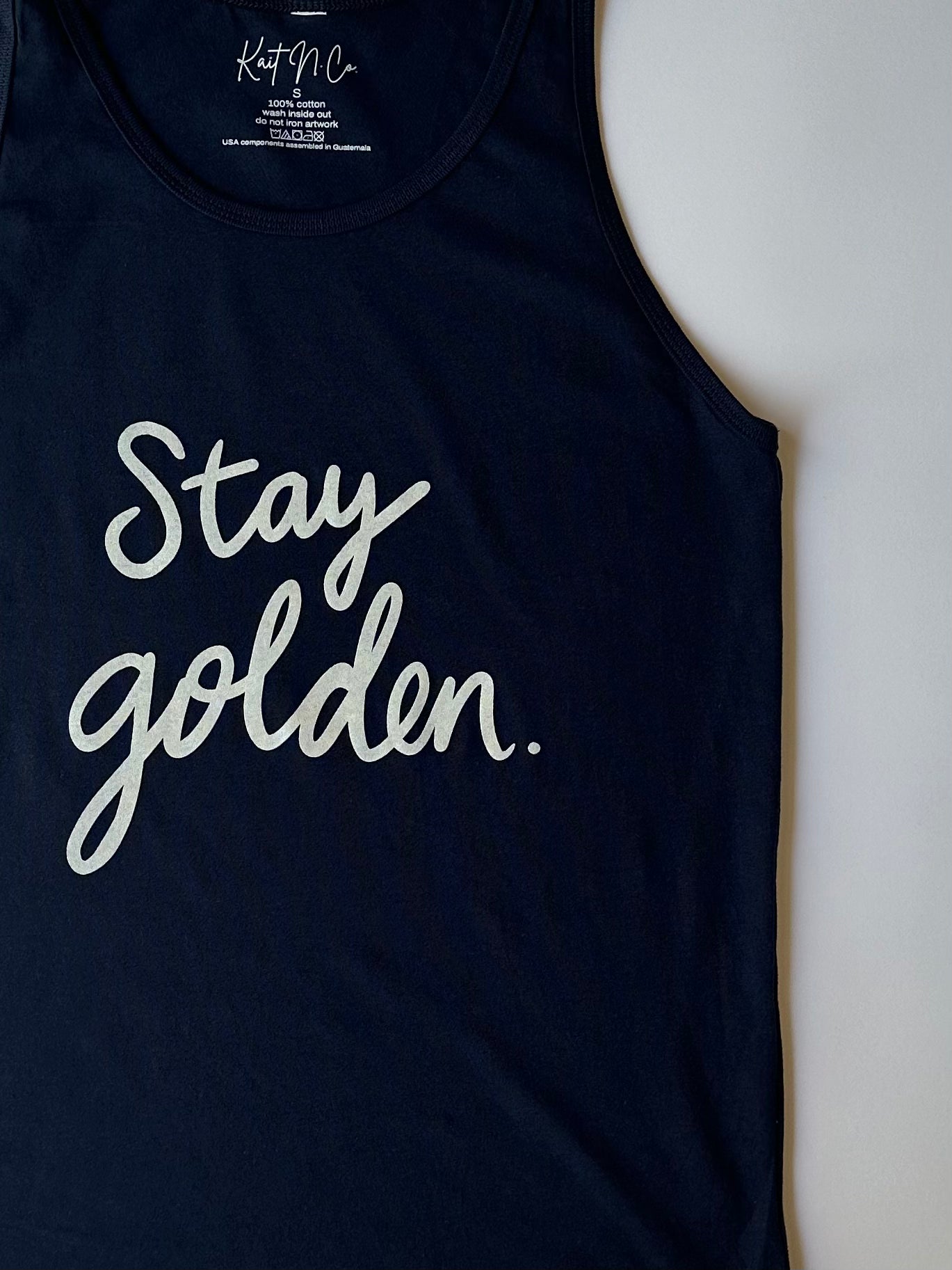 Stay Golden Tank on Navy