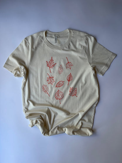 Leaves Tee on Vintage White - Orange Ink