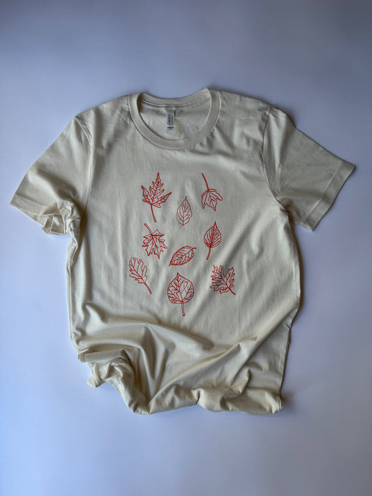 Leaves Tee on Vintage White - Orange Ink