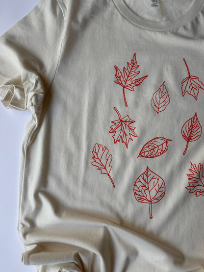 Leaves Tee on Vintage White - Orange Ink