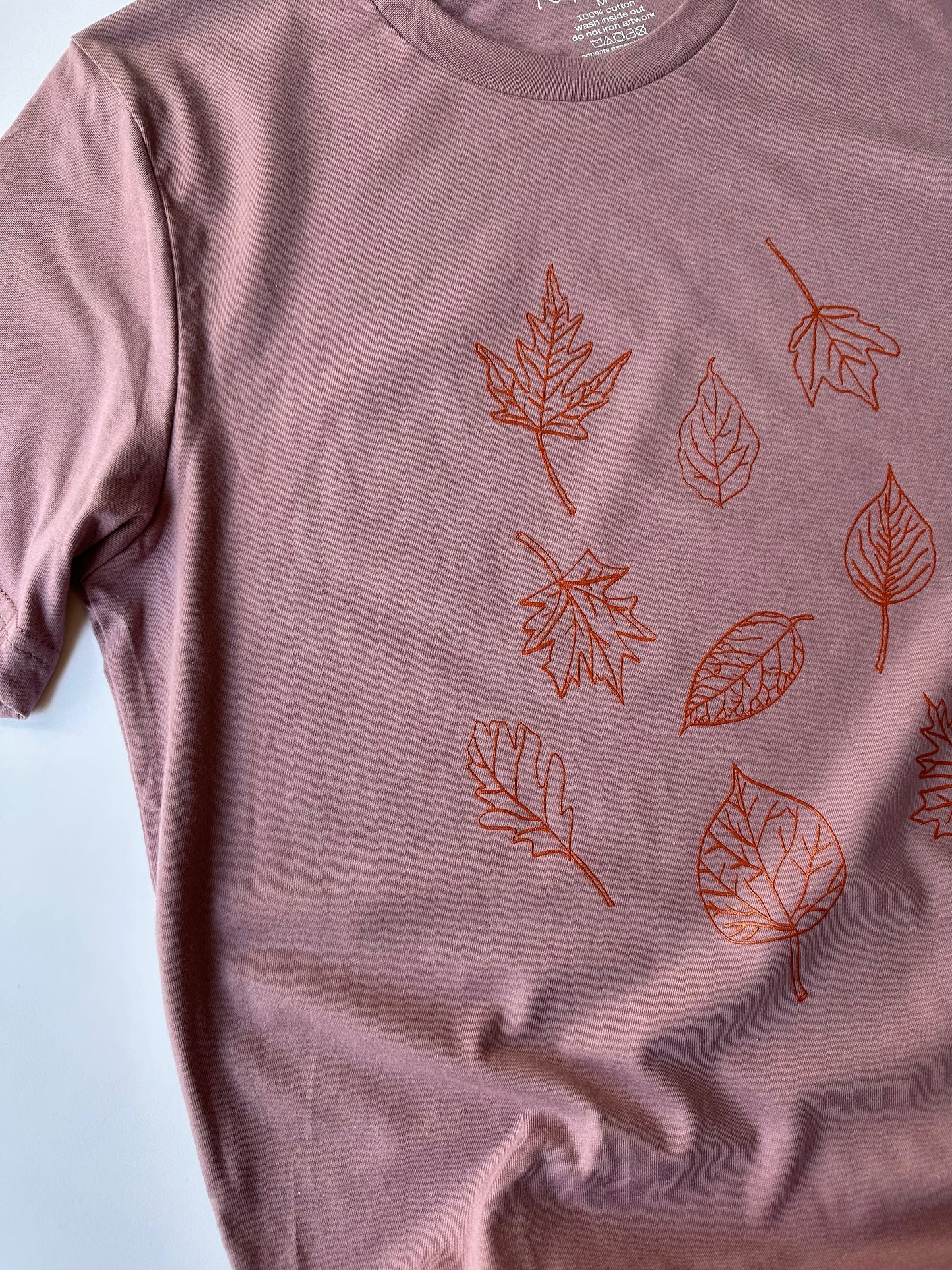 Leaves Tee on Dusty Purple - Burnt Orange Ink