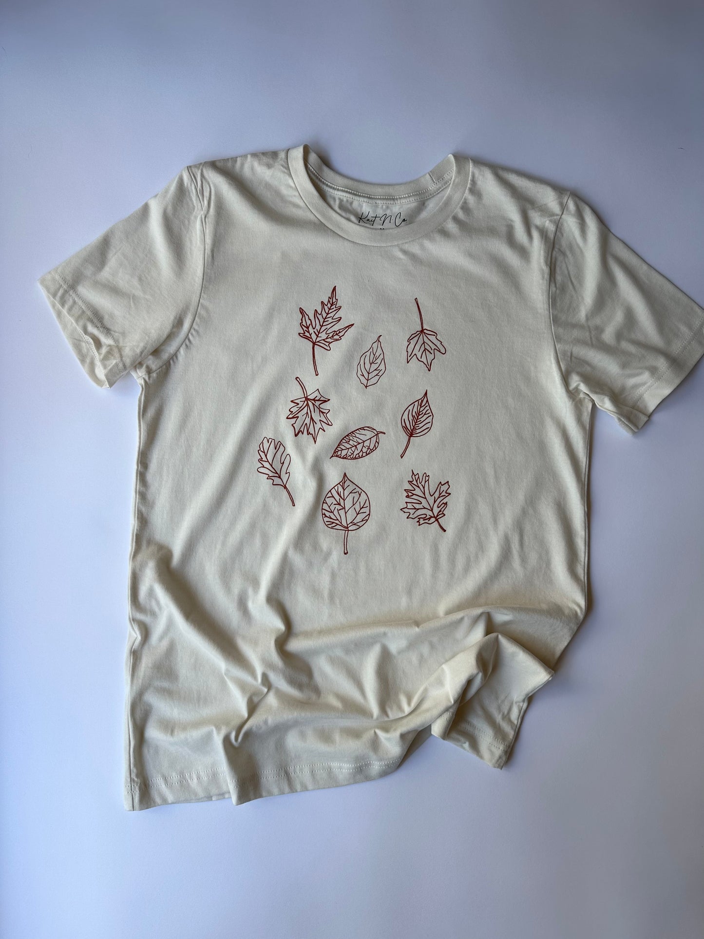 Leaves Tee on Vintage White - Burnt Orange Ink