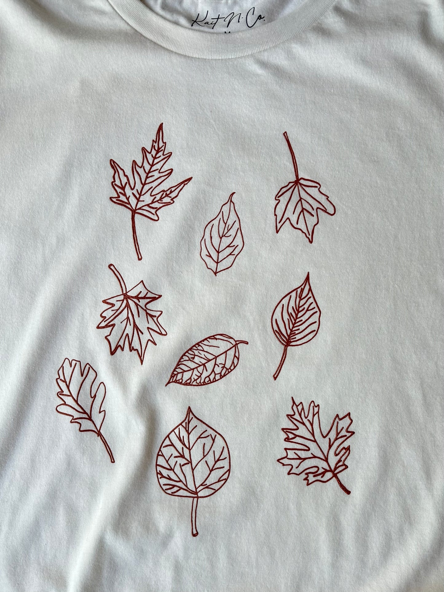 Leaves Tee on Vintage White - Burnt Orange Ink