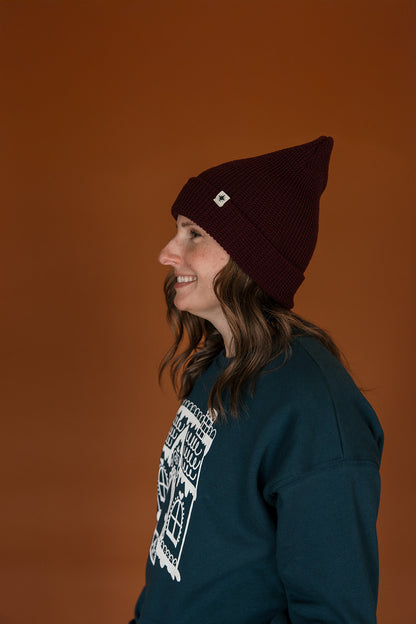 Star Cuff on Burgundy Beanie