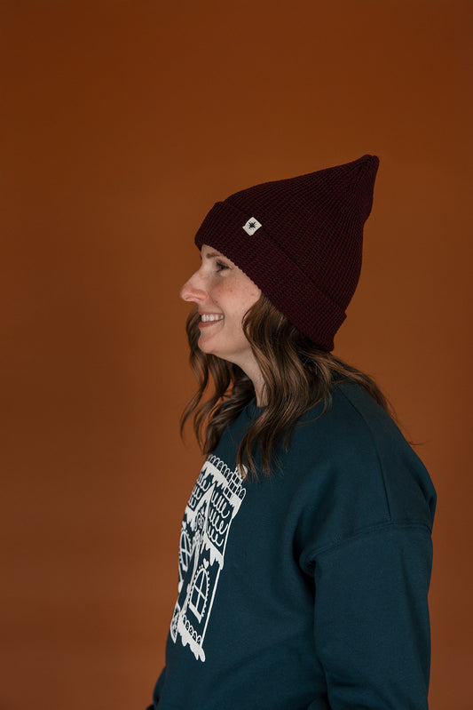 Star Cuff on Burgundy Beanie