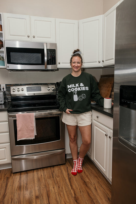 Adult Milk & Cookies on Green Sweater