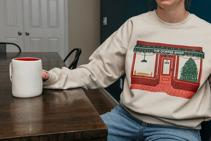 Adult Christmas Coffee Shop on Sand Sweater