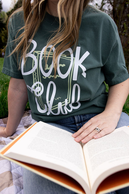 Book Club on Adult Vintage Washed Pine Short Sleeve Tee