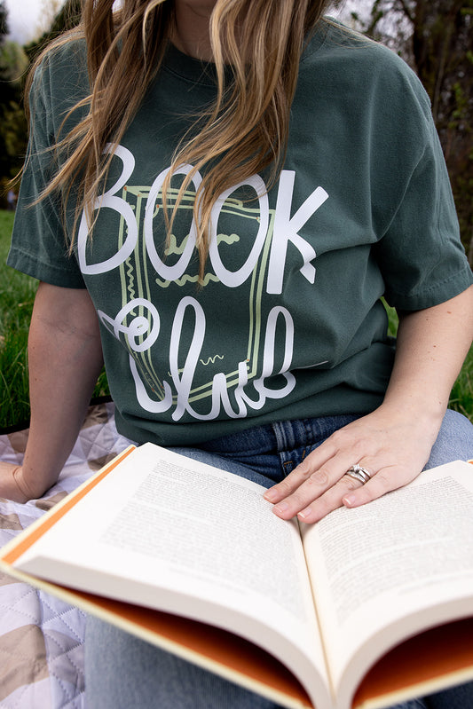 Book Club on Adult Vintage Washed Pine Short Sleeve Tee