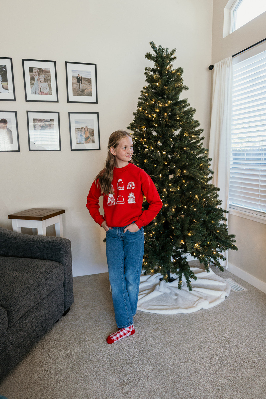 Kids Beanies on Red Sweater