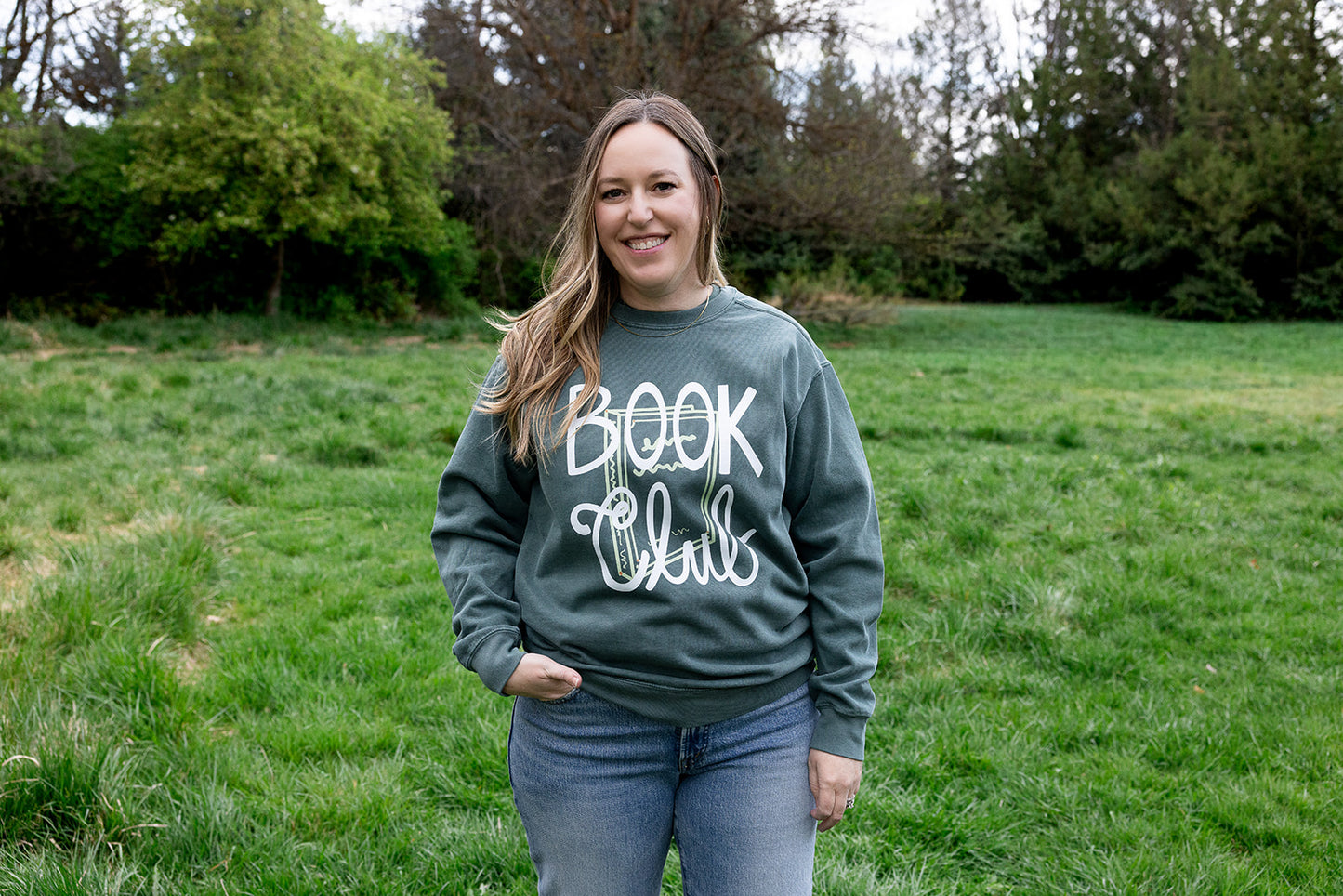 Book Club on Adult Vintage Washed Spruce Sweatshirt