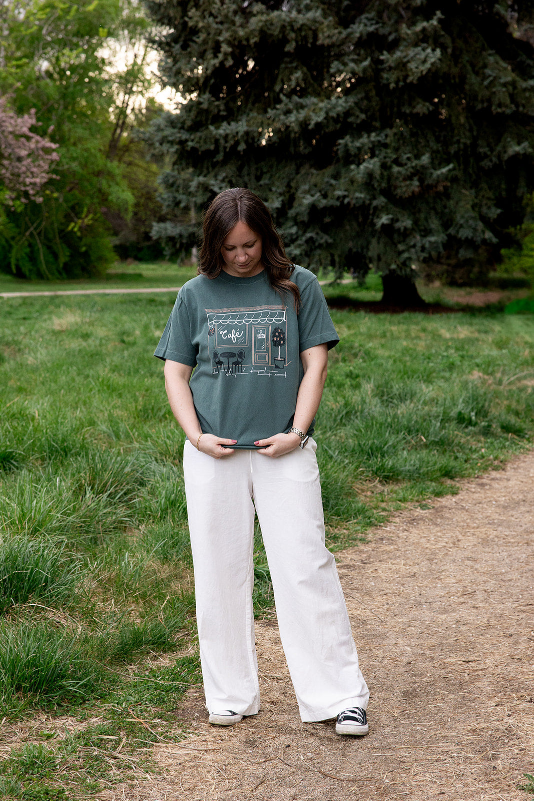 Cafe' on Adult Vintage Washed Pine Short Sleeve Tee