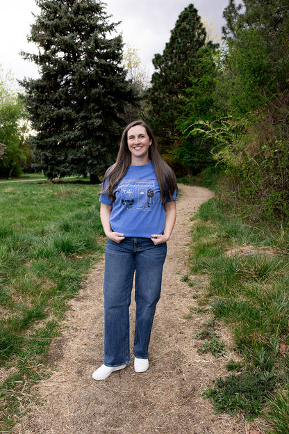 Cafe' on Adult Vintage Washed Royal Blue Short Sleeve Tee