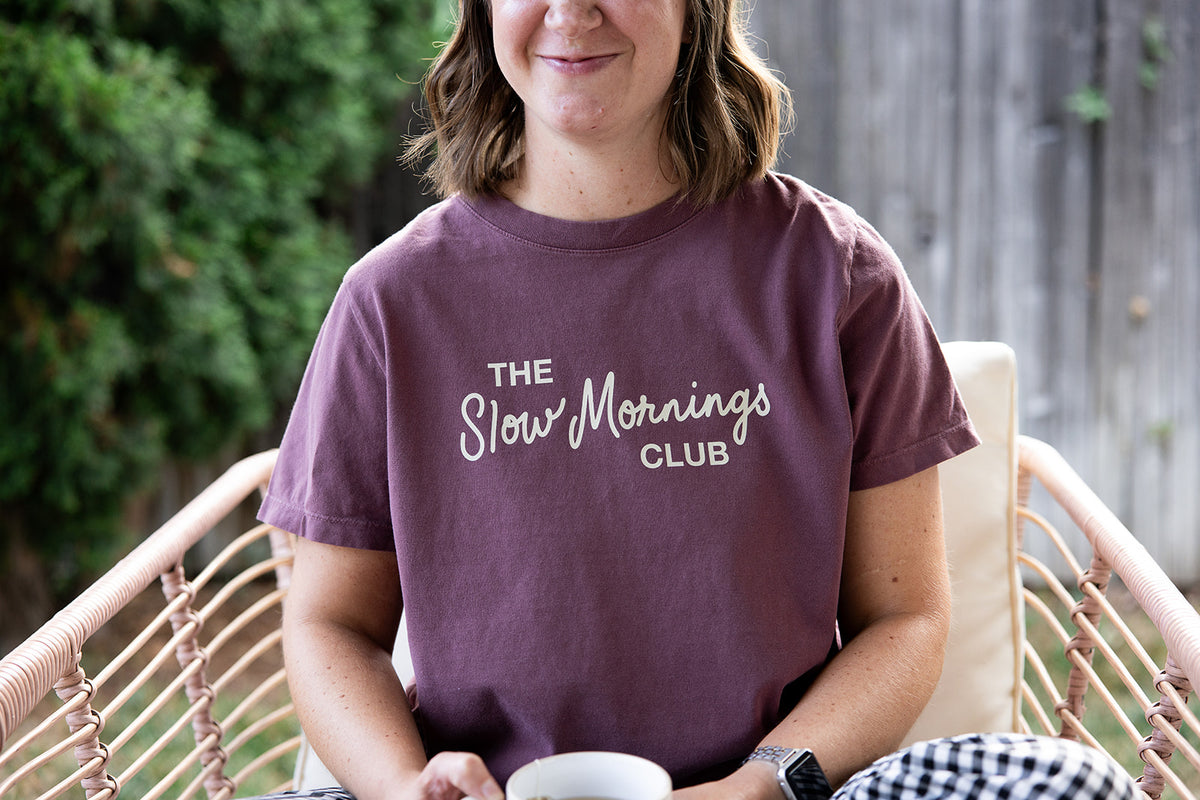 The Slow Mornings Adult Washed Maroon Short Sleeve Tee