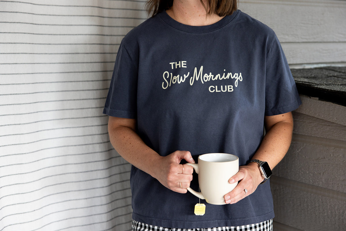 The Slow Mornings Adult Washed Navy Short Sleeve Tee