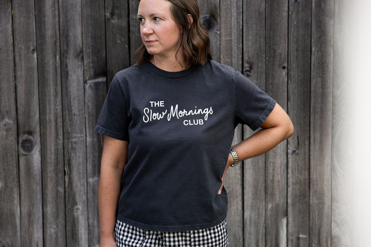 The Slow Mornings Adult Washed Black Short Sleeve Tee