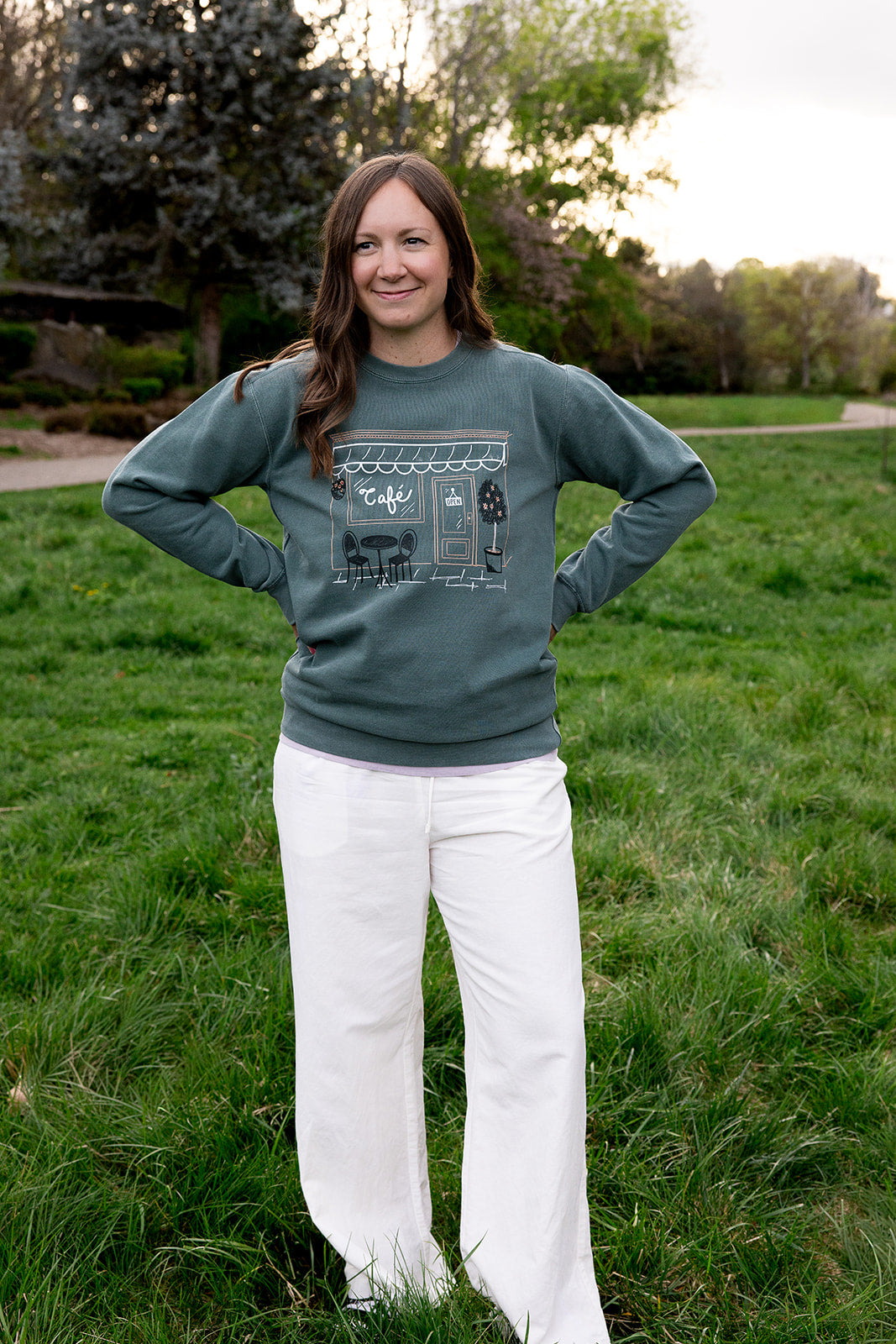 Cafe' on Adult Vintage Washed Spruce Sweatshirt