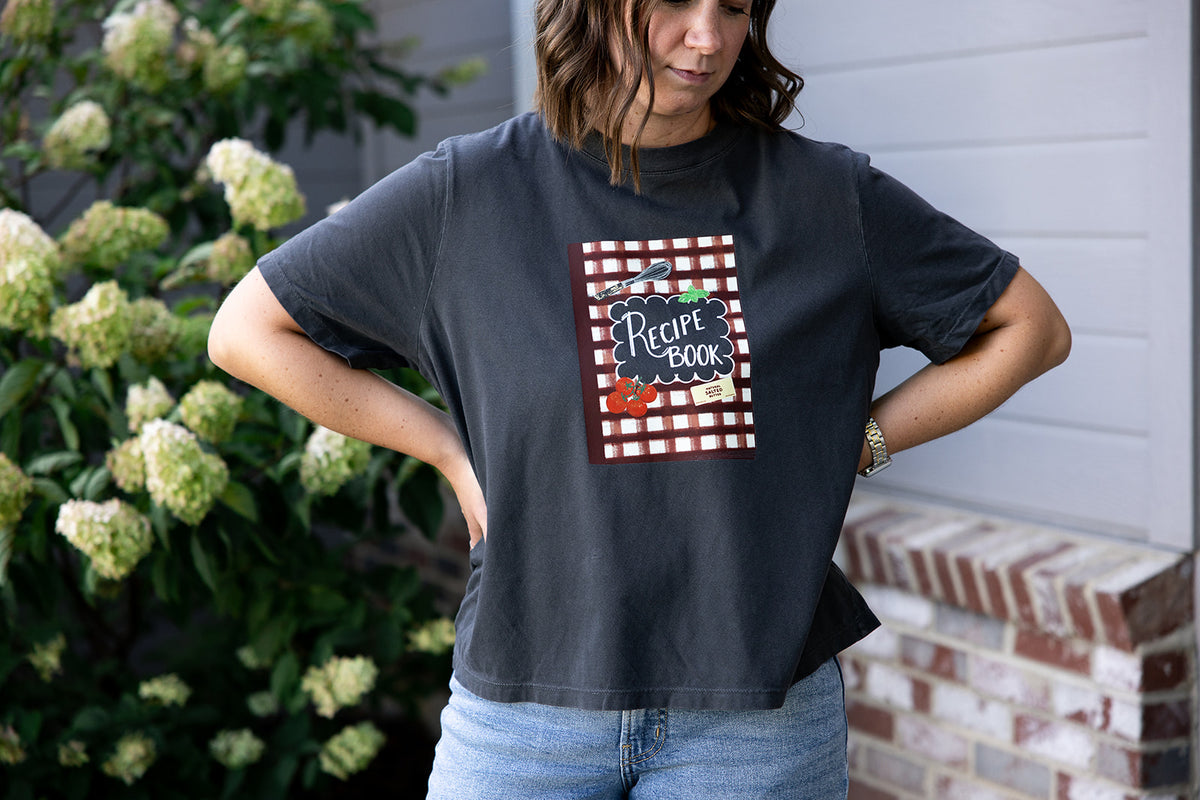 Recipe Book Adult Washed Black Short Sleeve Tee