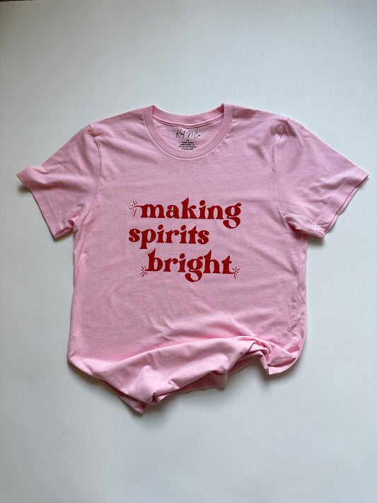 Making Spirits Bright Tee on Pink