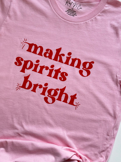 Making Spirits Bright Tee on Pink