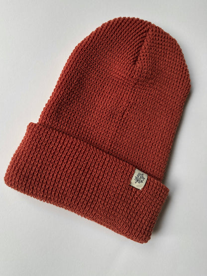 Maple Leaf Cuff on Rust Beanie